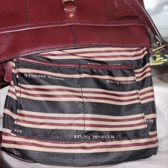 Etienne Aigner Vintage Burgundy Leather Crossbody Bag,Jewelry And Sunglass Case - Picture 10 of 12